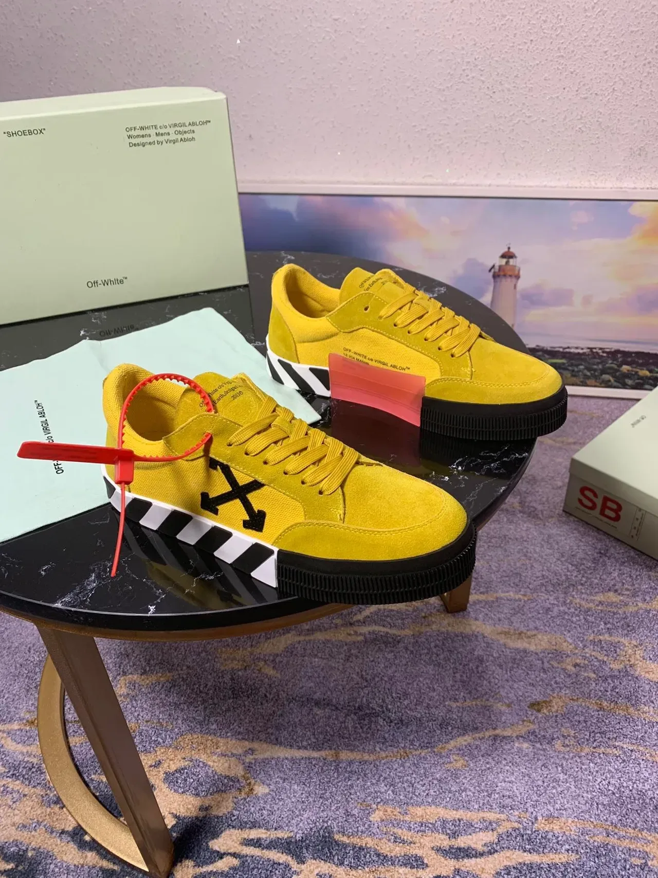 Off-White The Ten Jaune Noir Daim Supérieur Logo Flèche Diagonal Sneakers Lifestyle 8
