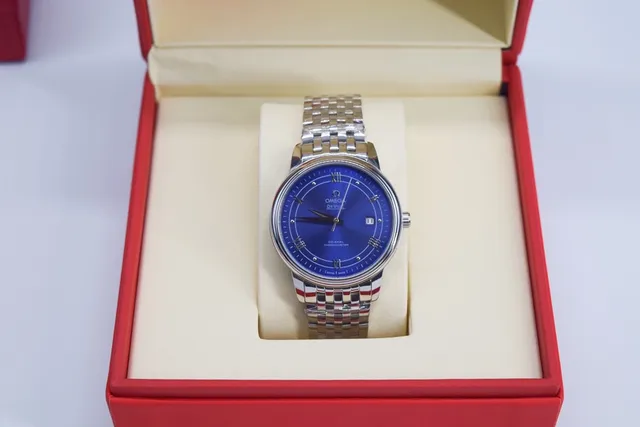 Omega De Ville Blue Sunburst Dial Mechanical Watch 8