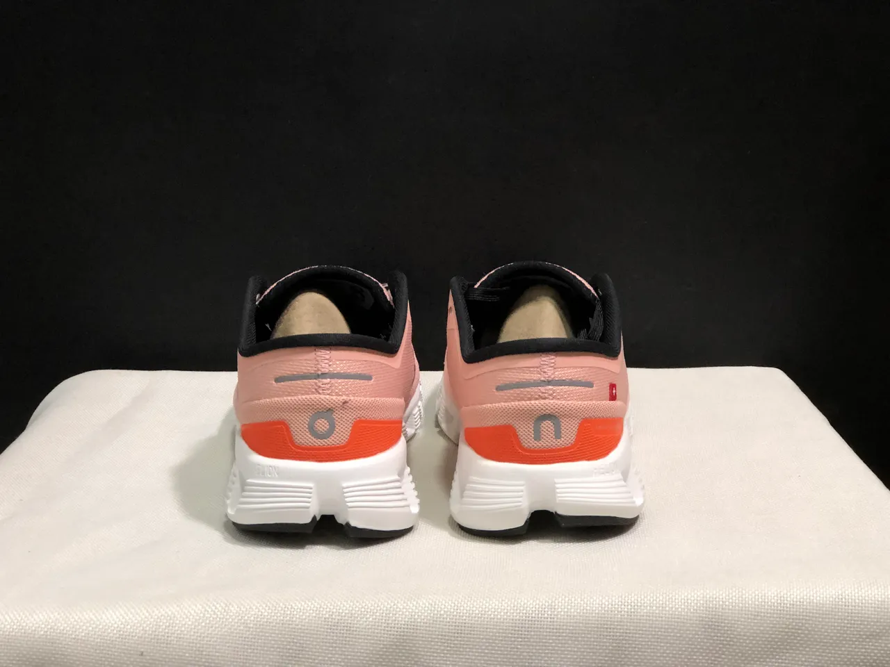 On Cloud Pink Orange Knit Upper Segmented CloudTec Midsole Running Shoes 5