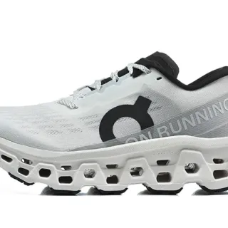 On Cloudmonster Light Gray and Black Running Shoes