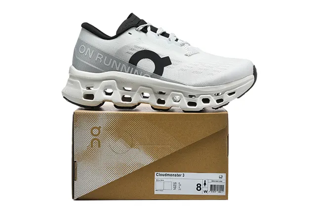 On Cloudmonster Light Gray and Black Running Shoes 2