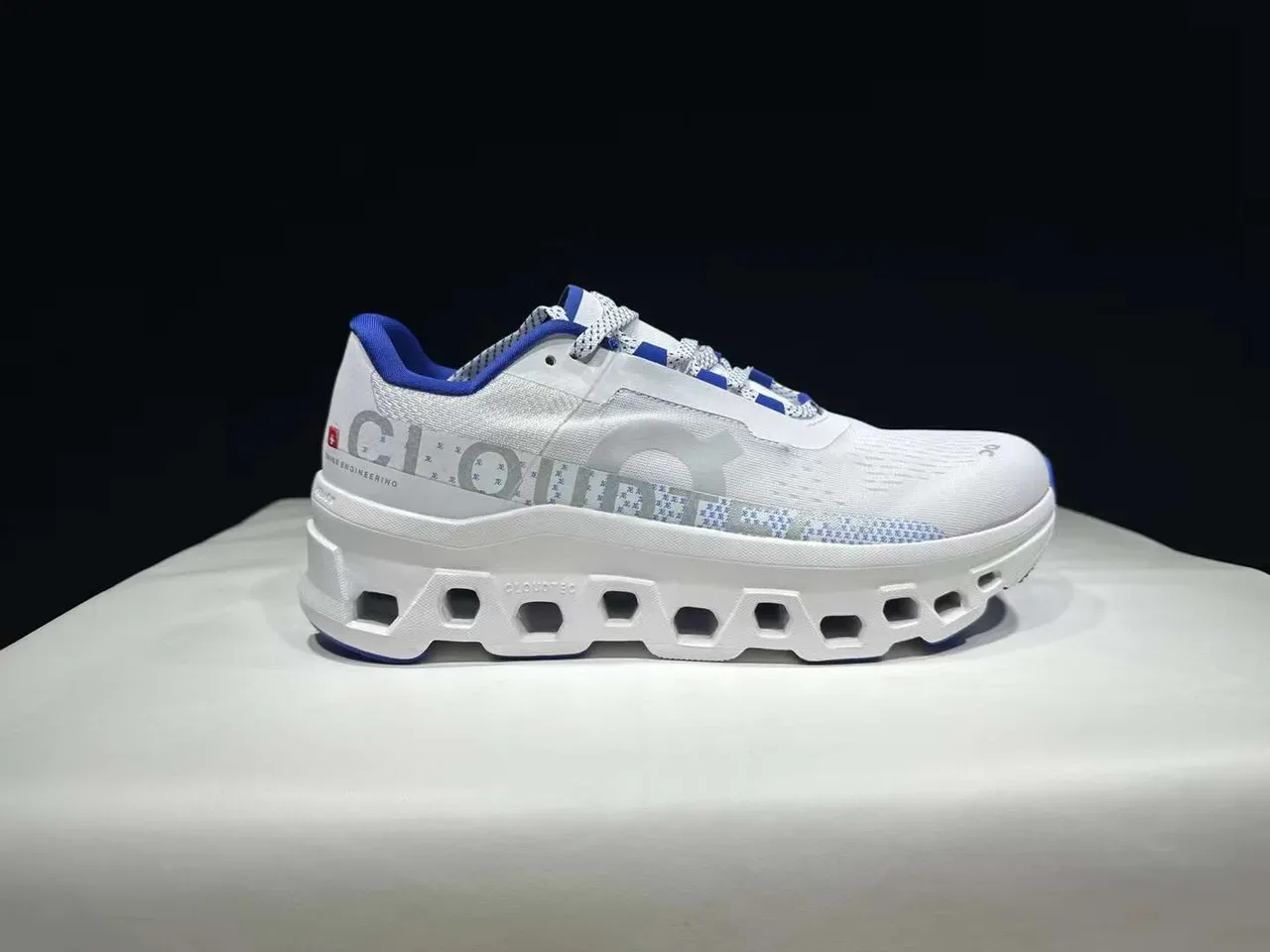 On Cloudmonster White and Blue Running Shoes 4
