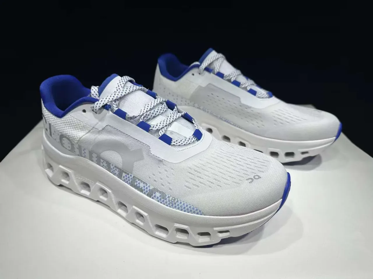On Cloudmonster White and Blue Running Shoes 5