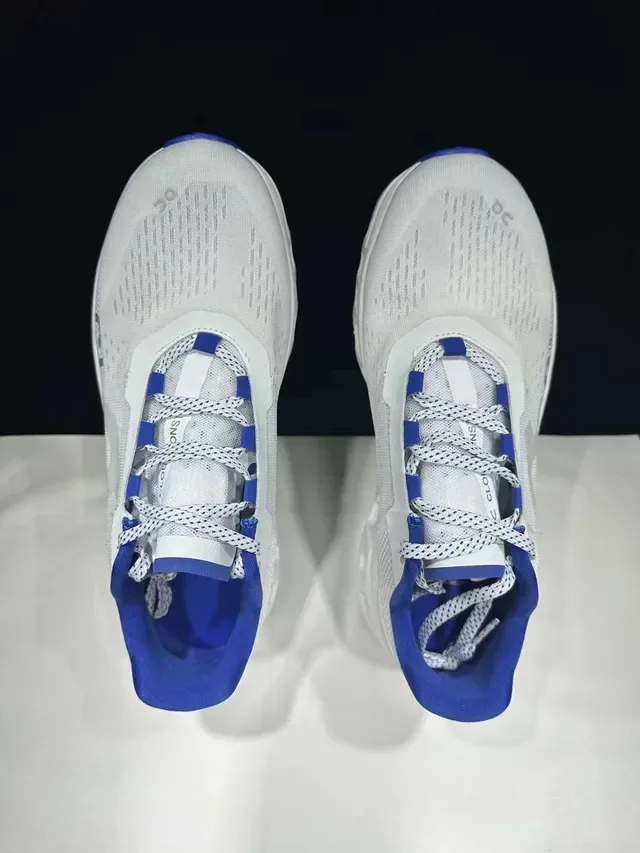 On Cloudmonster White and Blue Running Shoes 6