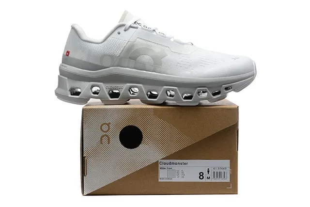 On Cloudmonster White Gray Running Shoes 2