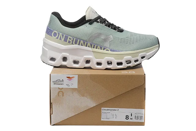 On Verde Púrpura Malla Ingenierizada Superior Hueca Hexagonal CloudTec Pods Zapatillas de correr 2
