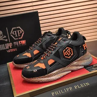 Philipp Plein Active Black Orange Snake-Scale Chunky Sneakers