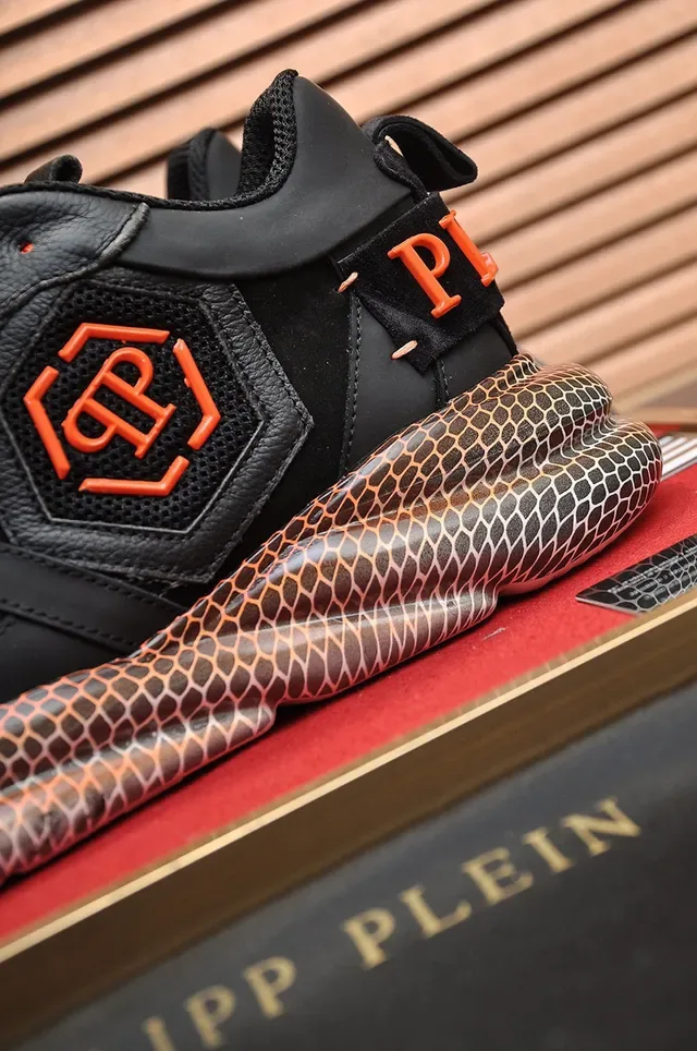 Philipp Plein Active Black Orange Snake-Scale Chunky Sneakers 2
