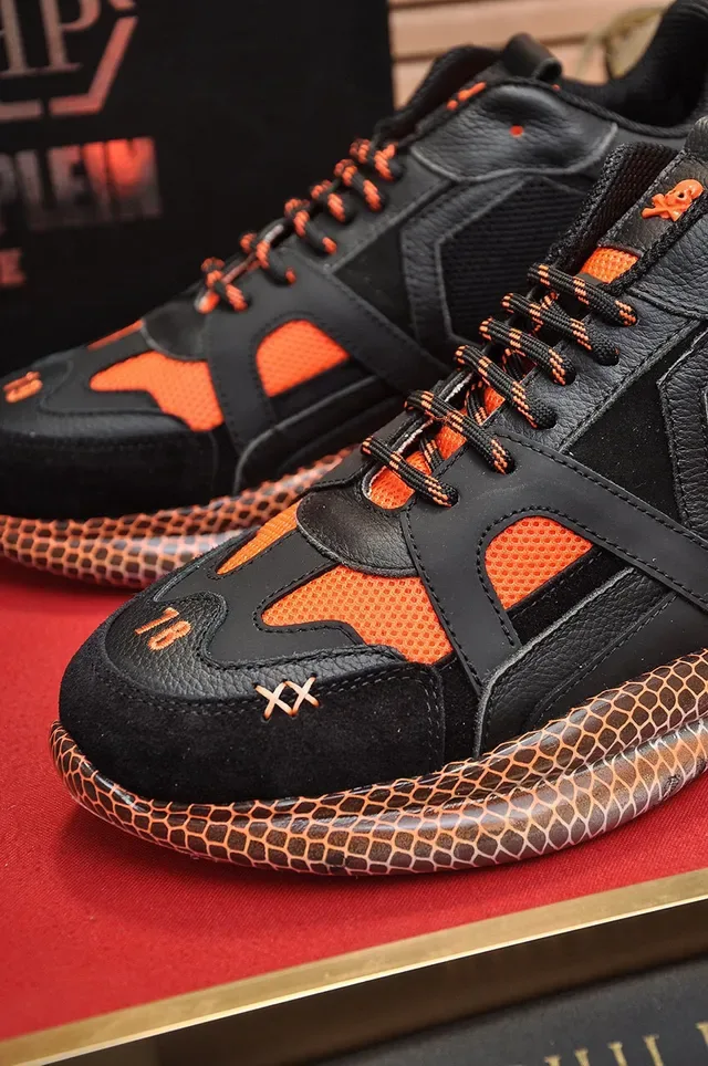 Philipp Plein Active Black Orange Snake-Scale Chunky Sneakers 3