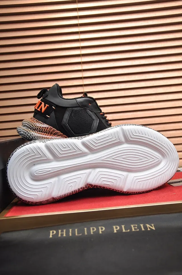 Philipp Plein Active Black Orange Snake-Scale Chunky Sneakers 4