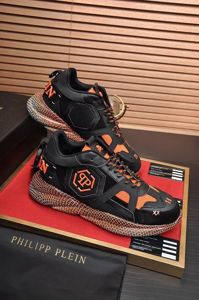 Philipp Plein Active Black Orange Snake-Scale Chunky Sneakers 5
