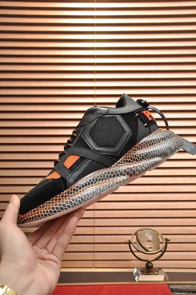 Philipp Plein Active Black Orange Snake-Scale Chunky Sneakers 6