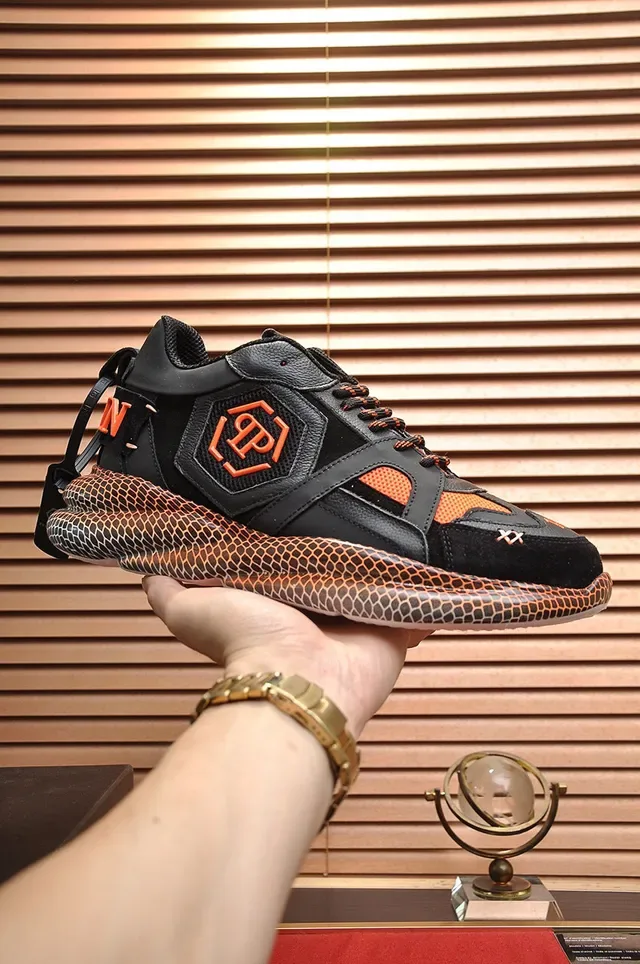 Philipp Plein Active Black Orange Snake-Scale Chunky Sneakers 7
