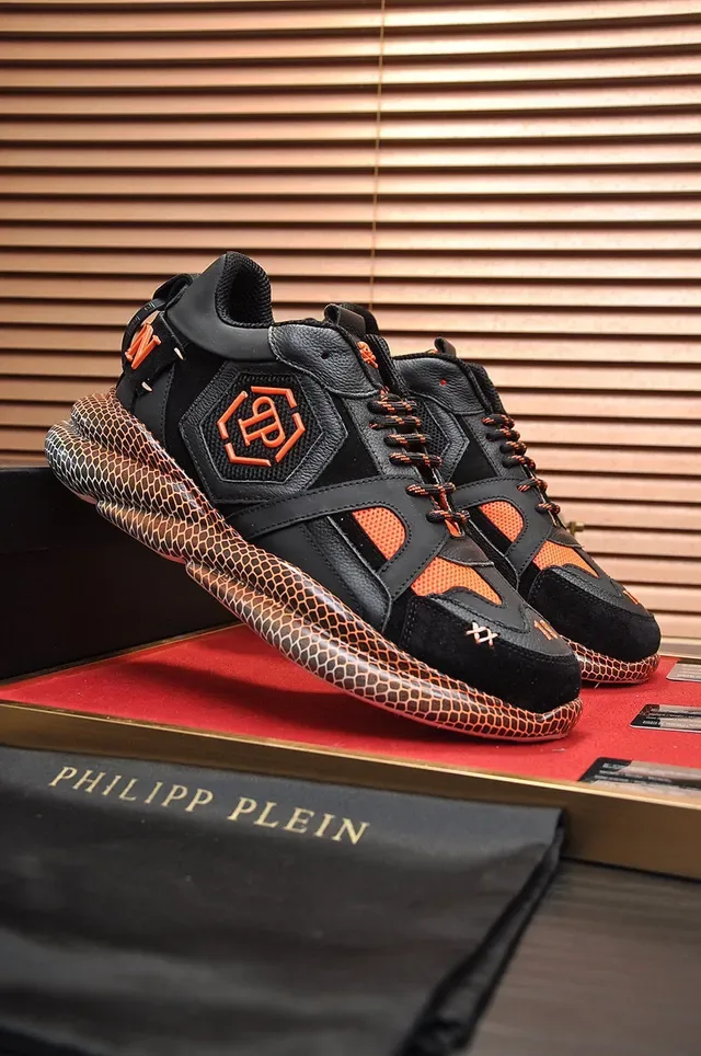 Philipp Plein Active Black Orange Snake-Scale Chunky Sneakers 8