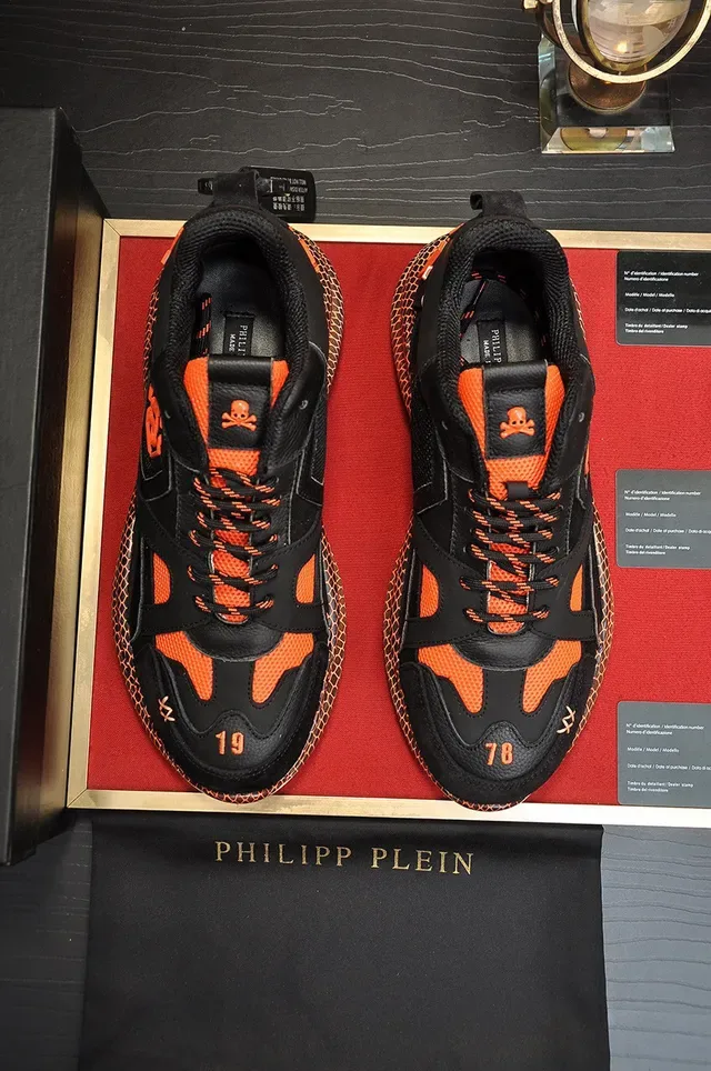 Philipp Plein Active Black Orange Snake-Scale Chunky Sneakers 9