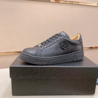 Philipp Plein काली भूरी चिकनी त्वचा के ऊपरी हिस्से छहकोणीय PP Logo लाइफस्टाइल स्नीकर