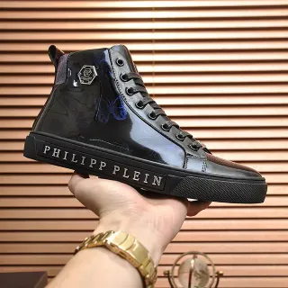 Philipp Plein 黑色蓝色高帮漆皮生活方式运动鞋