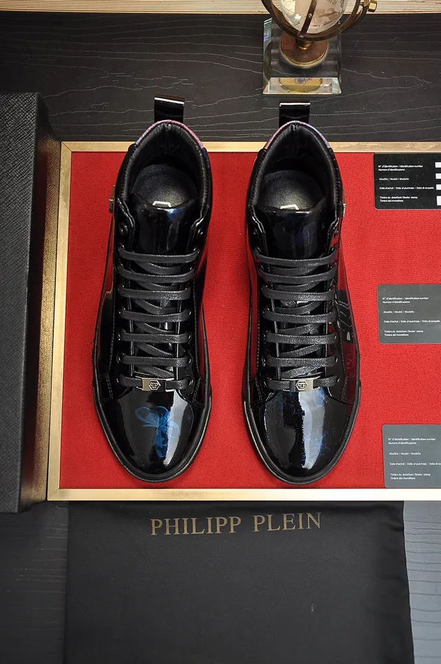 Philipp Plein Chaussures Lifestyle en Cuir Patenté Noir et Bleu Hautes 9
