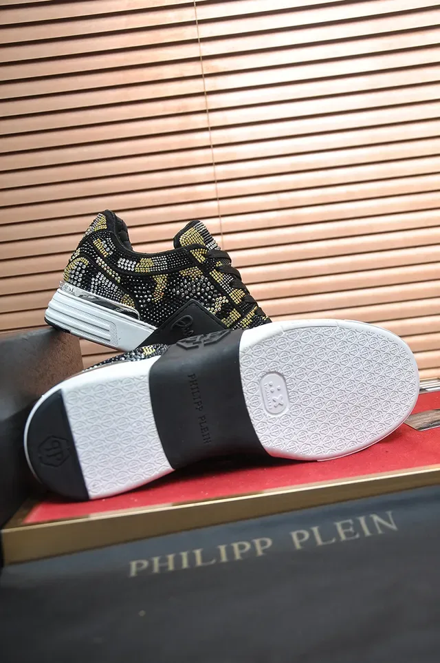 Philipp Plein حذاء رياضي أسلوب حياة أسود ذهبي مزين بكريستالات نقشة الثعبان 3