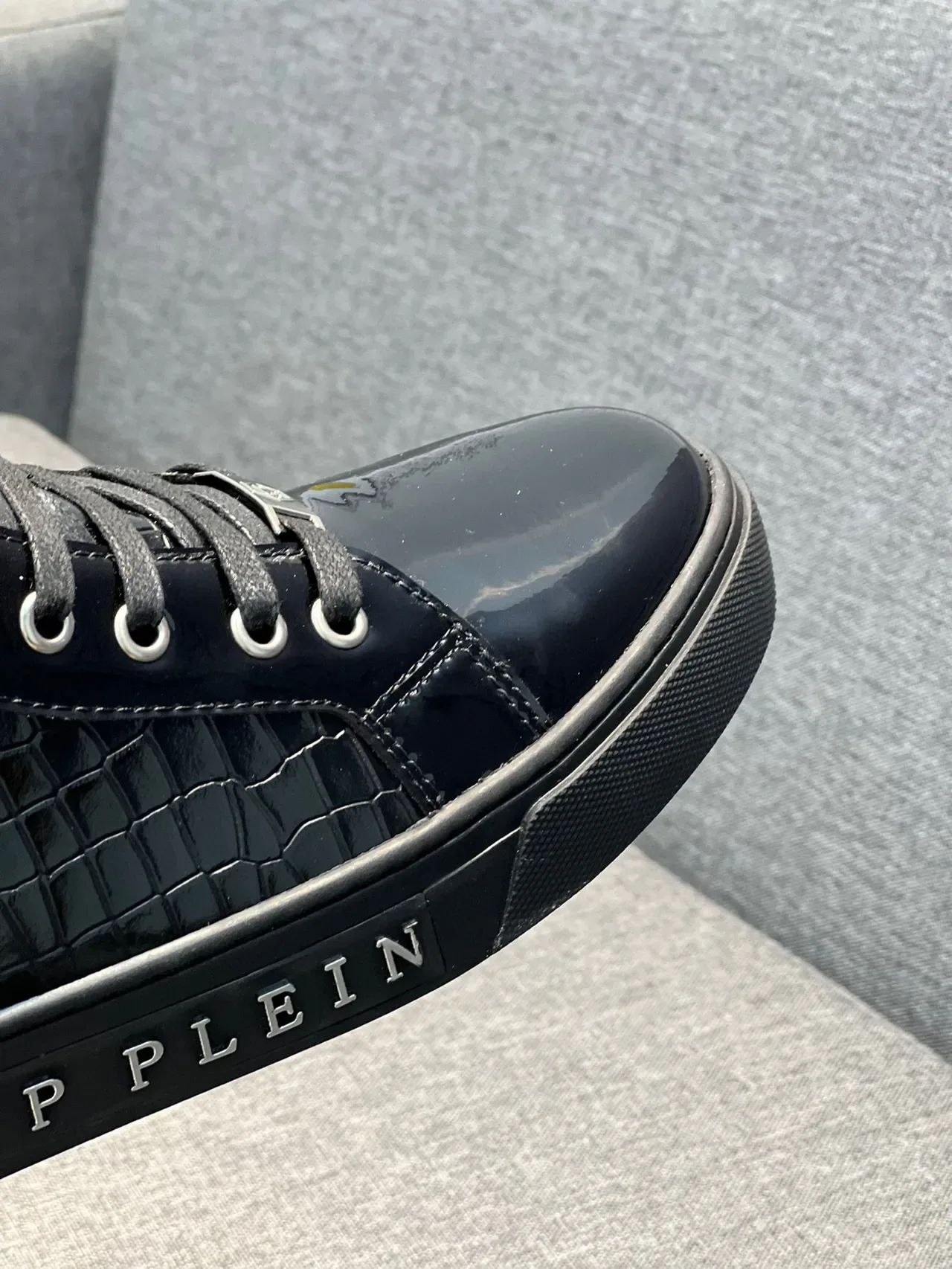 Philipp Plein Noir Argent Baskets Lifestyle Hautes Cuir Patent Embossé Croc 3