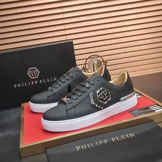 Philipp Plein Black White Leather Upper Platform Sole Lifestyle Sneakers