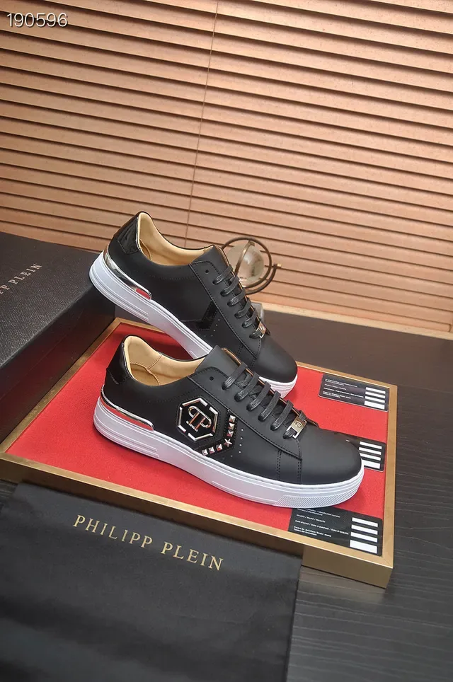 Philipp Plein Noir Blanc Cuir Supérieur Semelle Plateforme Chaussures Lifestyle 6