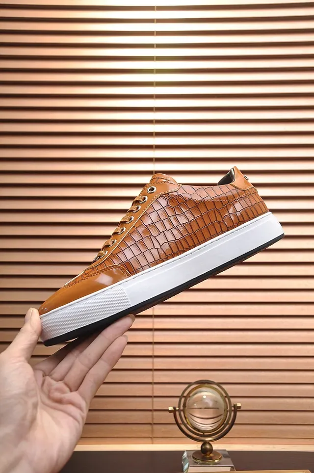 Philipp Plein Brown White Croc-Embossed Leather Metallic PP Monogram Lifestyle Sneakers 6