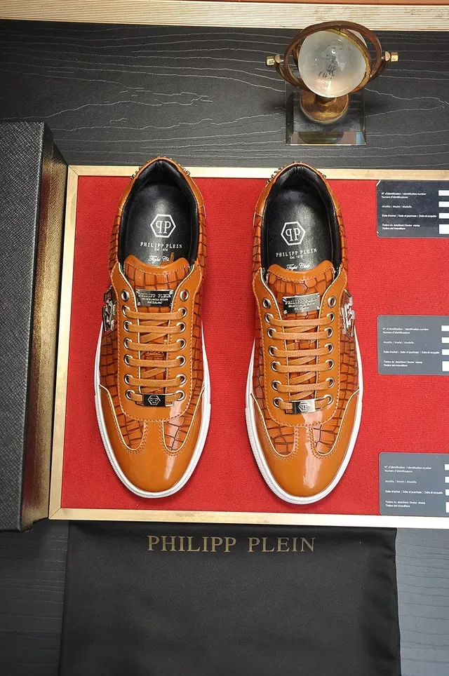 Philipp Plein Brown White Croc-Embossed Leather Metallic PP Monogram Lifestyle Sneakers 9