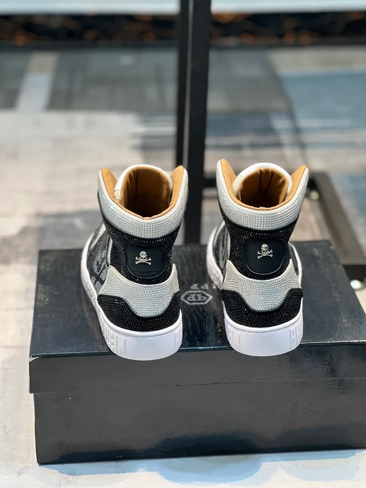 Philipp Plein Crystal-Embellished Black and Silver High-Top Sneakers 2