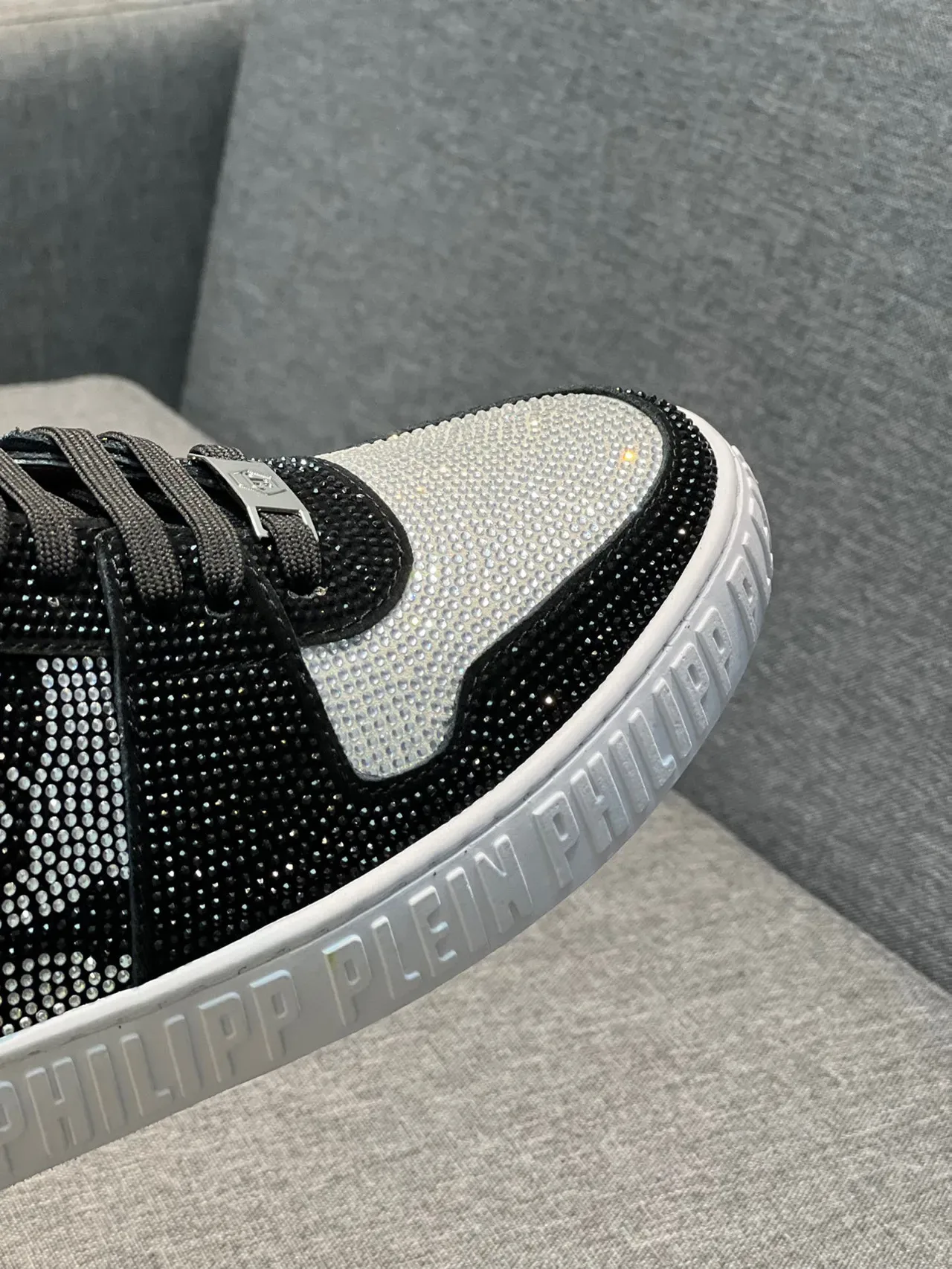 Philipp Plein Crystal-Embellished Black and Silver High-Top Sneakers 3