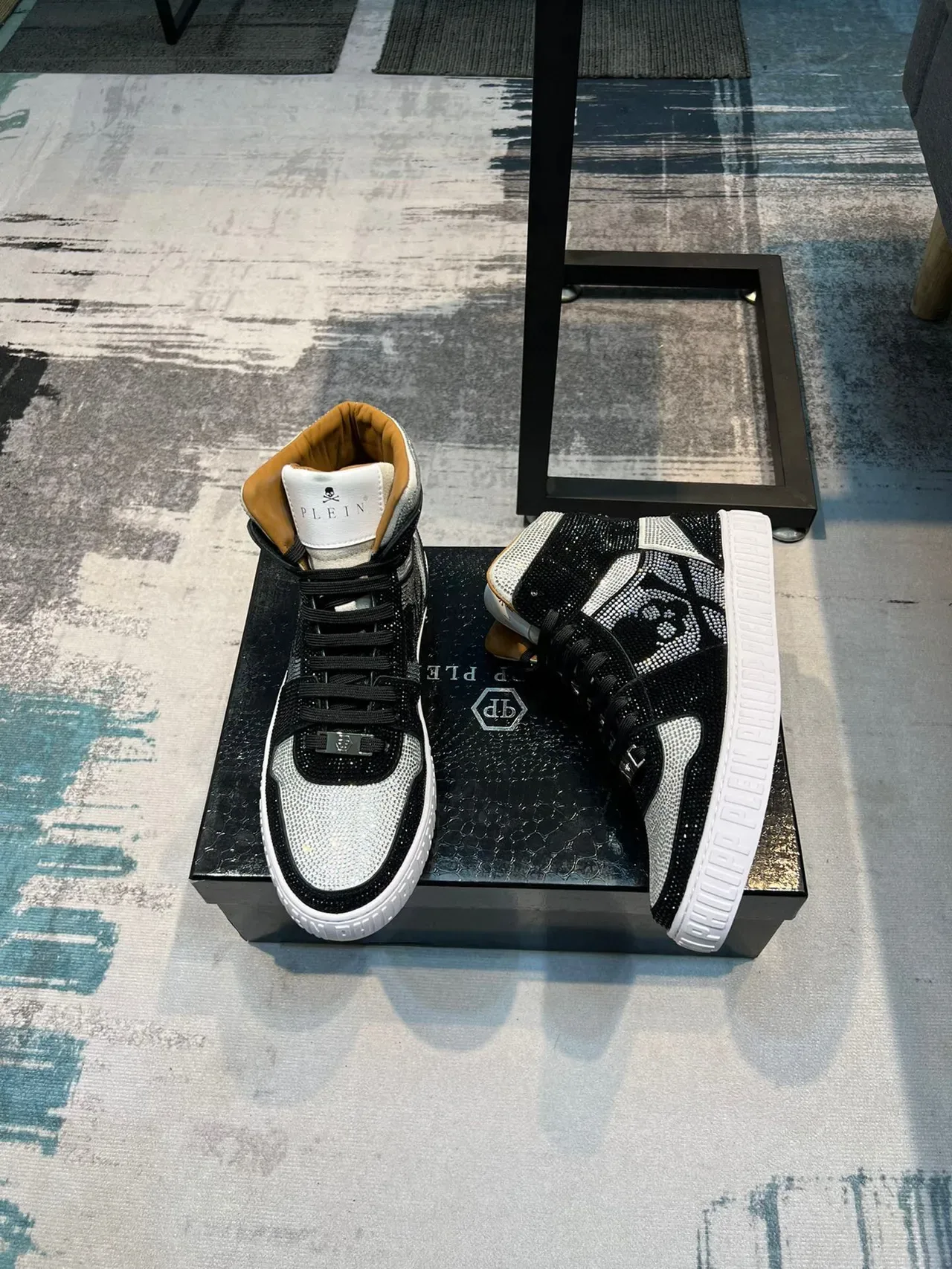 Philipp Plein Crystal-Embellished Black and Silver High-Top Sneakers 4