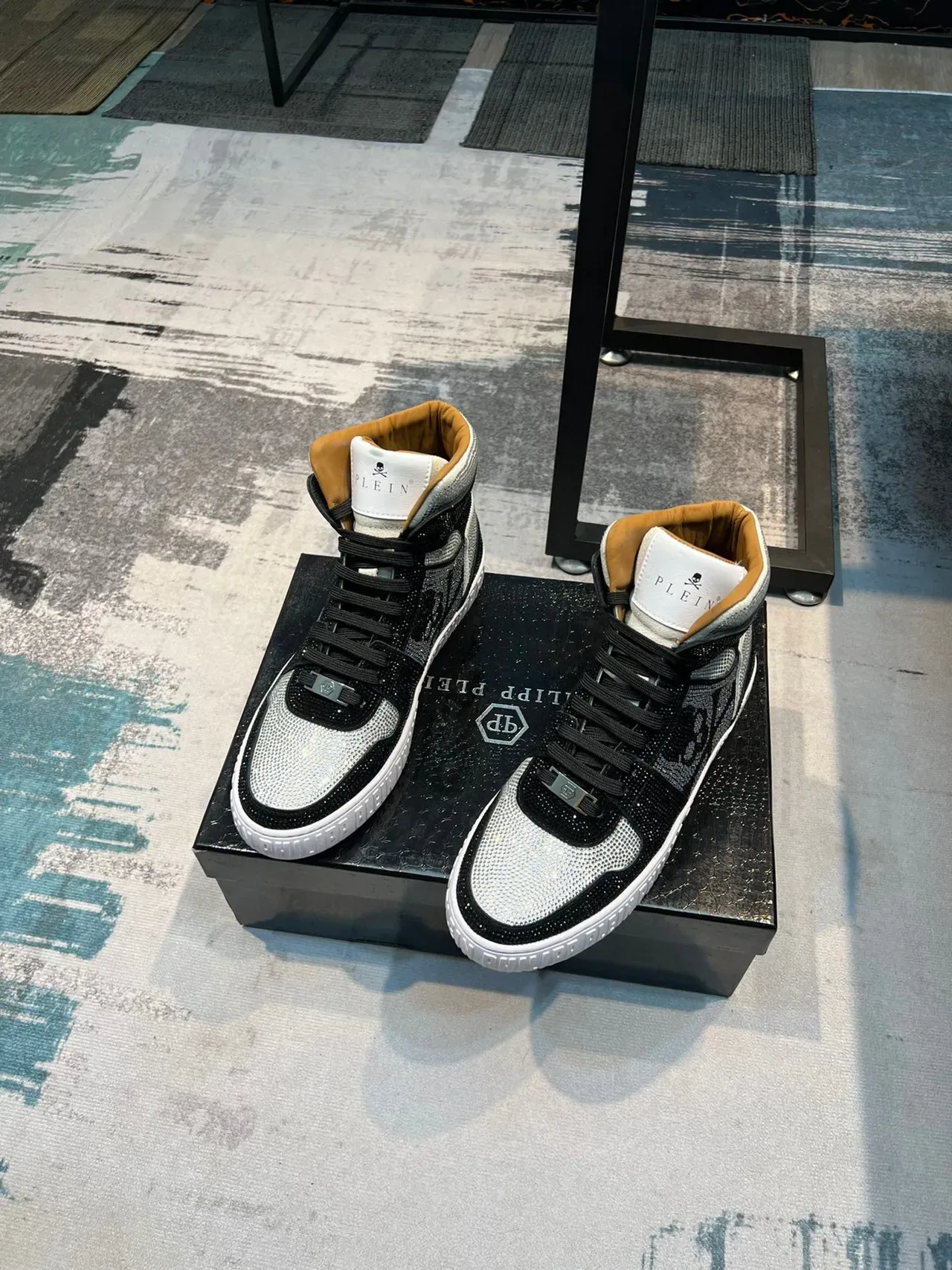 Philipp Plein Crystal-Embellished Black and Silver High-Top Sneakers 5