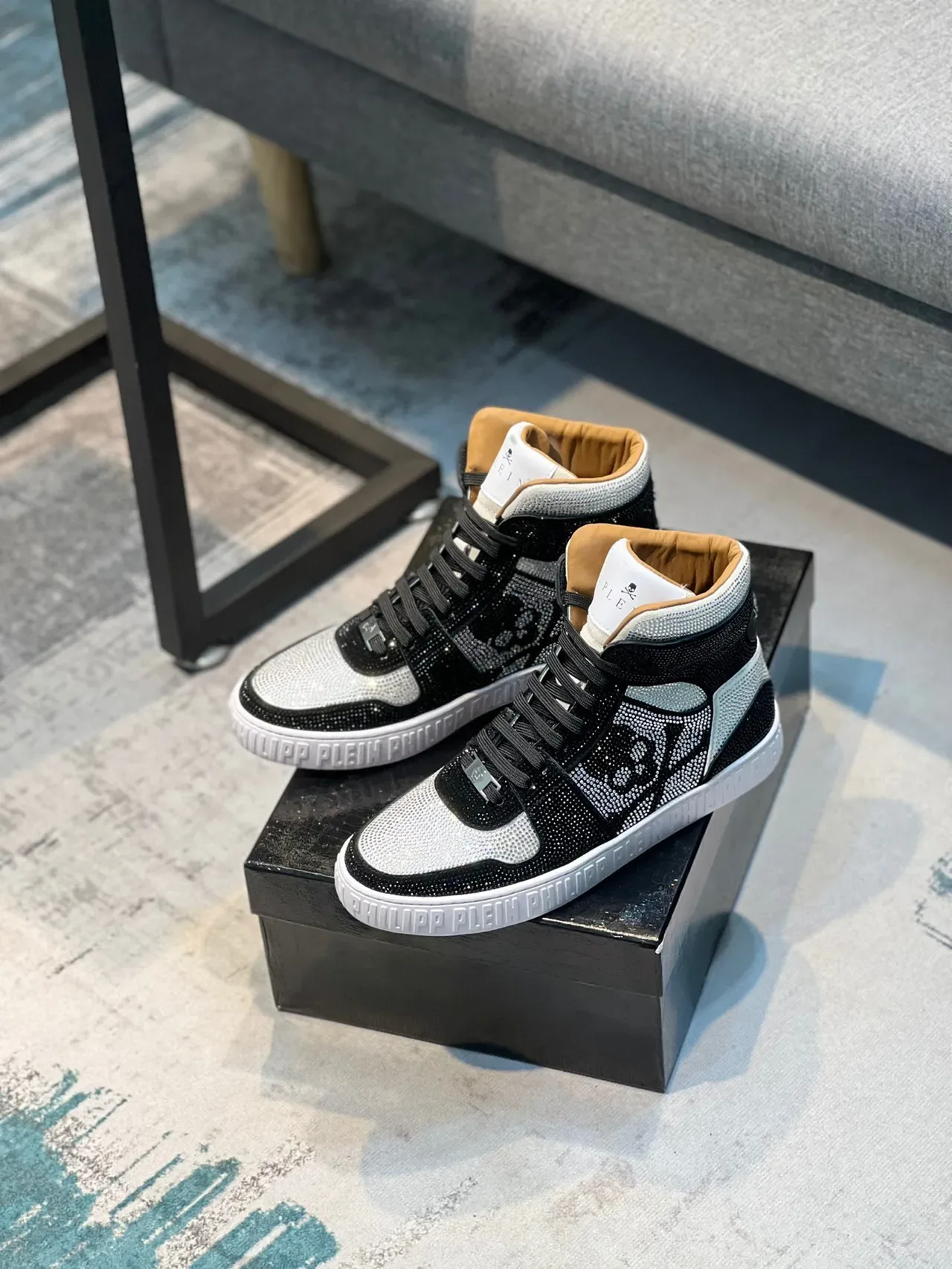 Philipp Plein Crystal-Embellished Black and Silver High-Top Sneakers 7