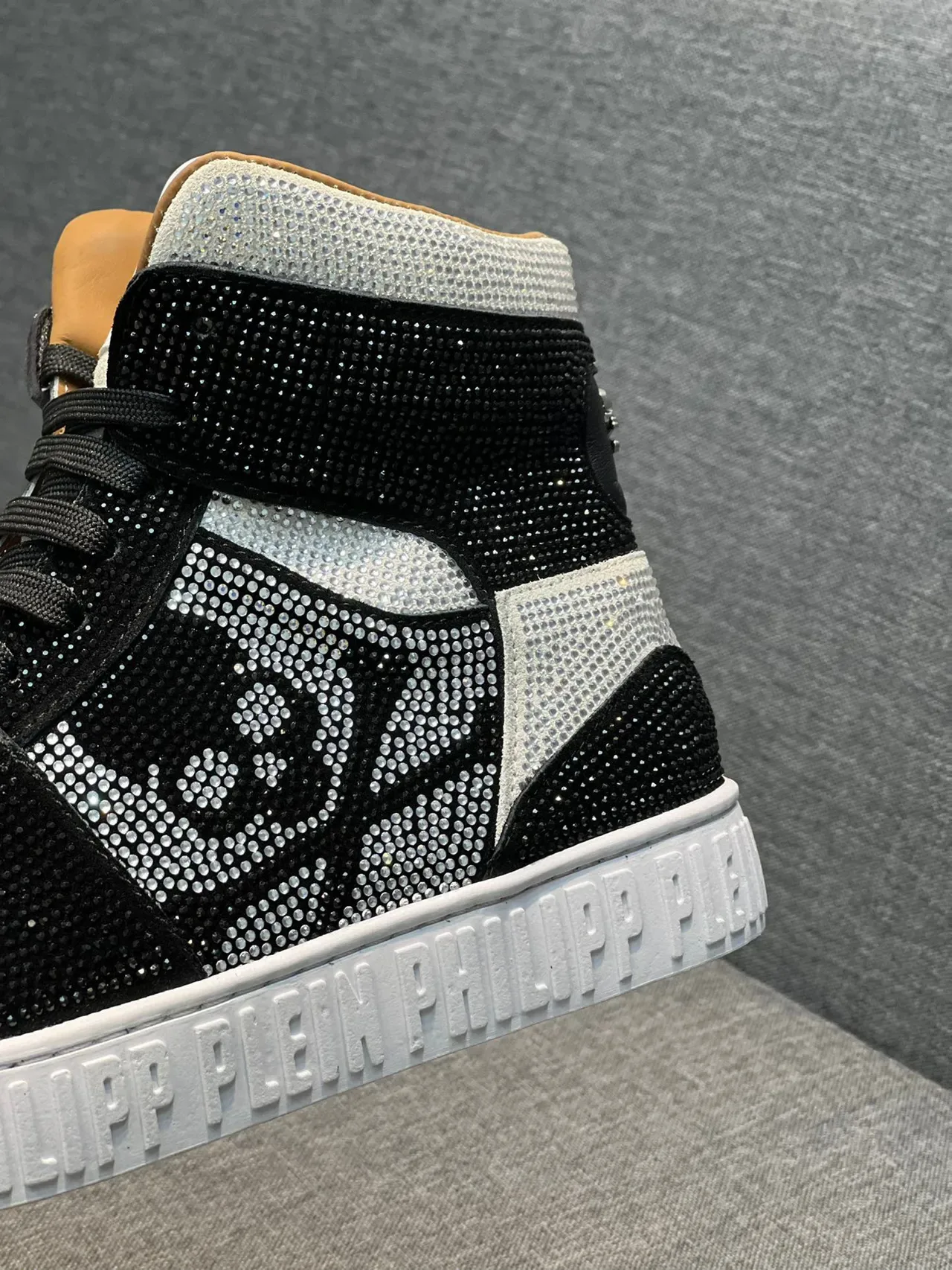 Philipp Plein Crystal-Embellished Black and Silver High-Top Sneakers 9