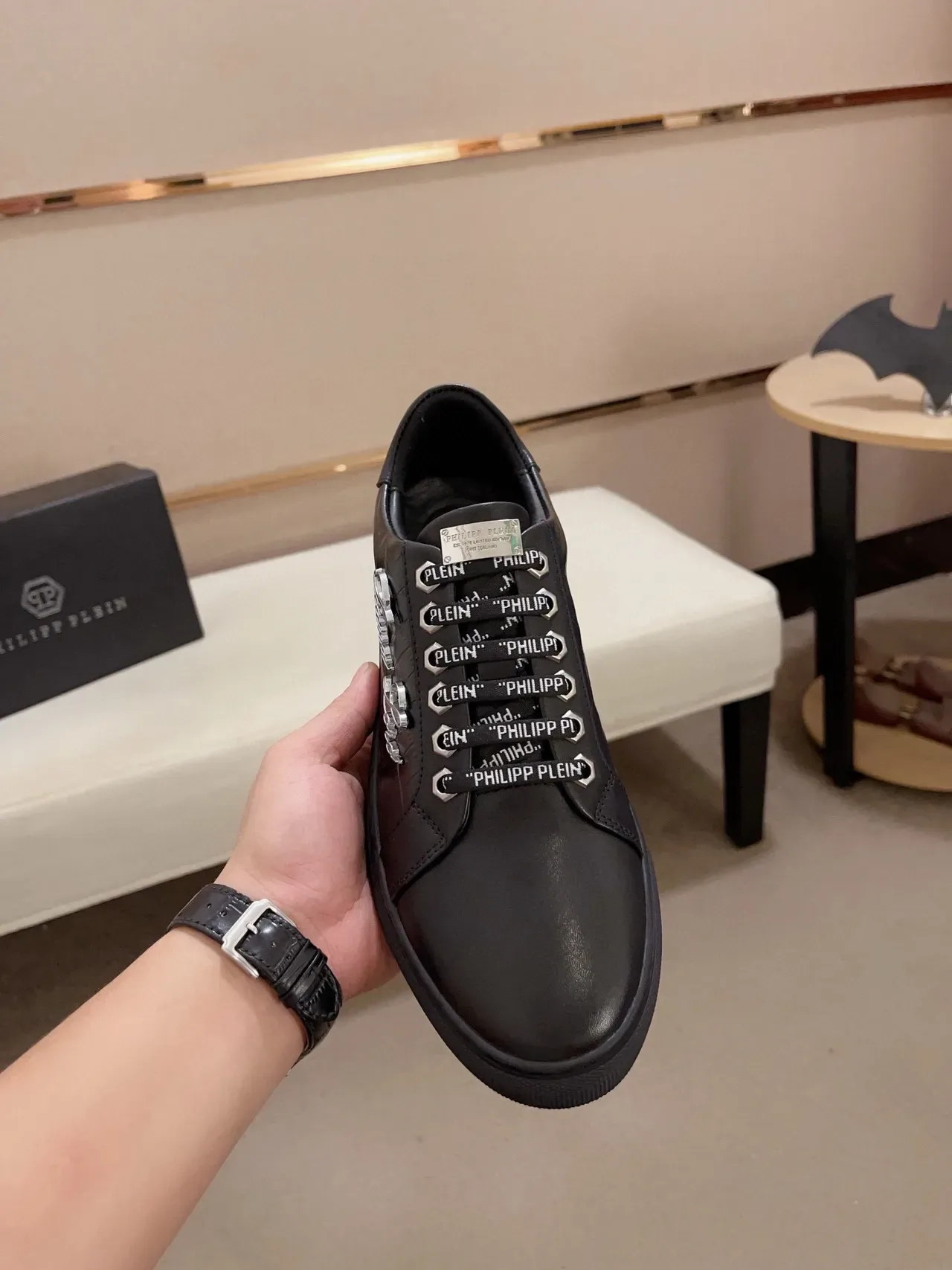 Philipp Plein Diana Lord Black Leather Croc-Embossed Lifestyle Sneaker 3