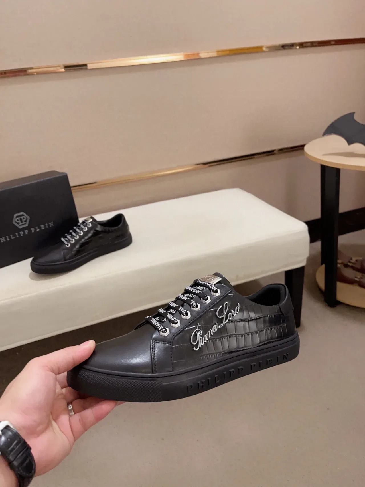 Philipp Plein Diana Lord Black Leather Croc-Embossed Lifestyle Sneaker 4