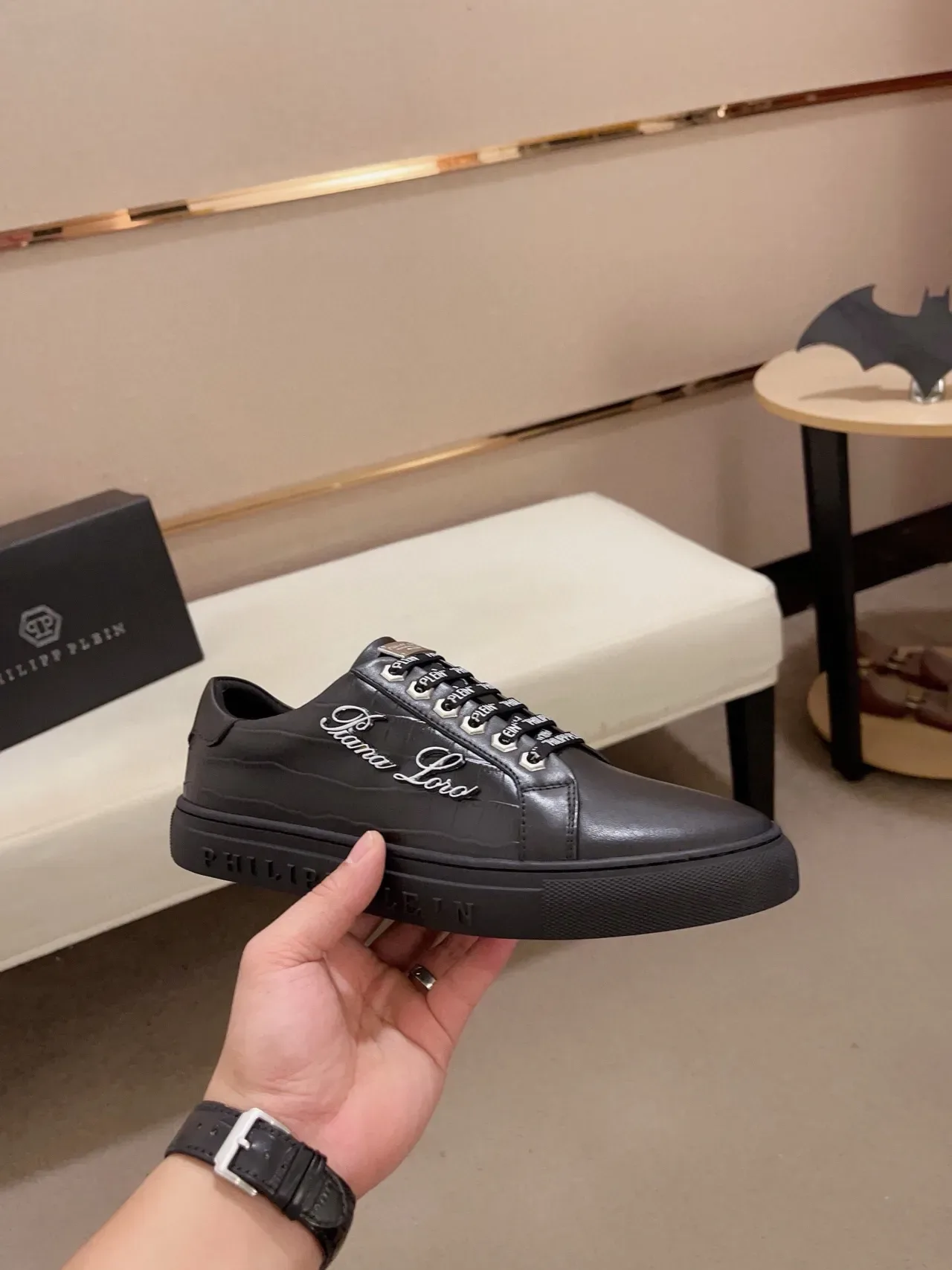 Philipp Plein Diana Lord Black Leather Croc-Embossed Lifestyle Sneaker 5