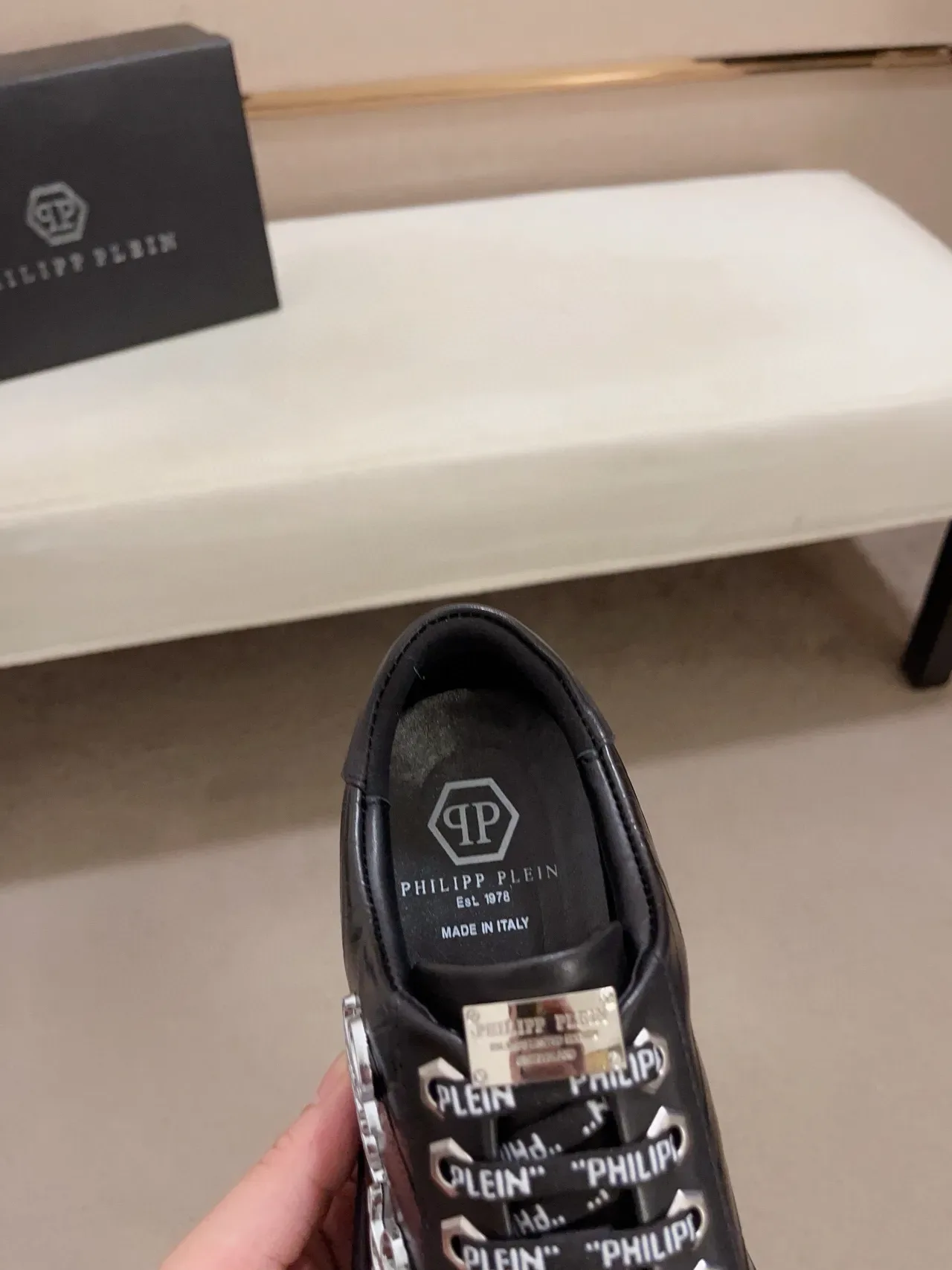 Philipp Plein Diana Lord Black Leather Croc-Embossed Lifestyle Sneaker 7