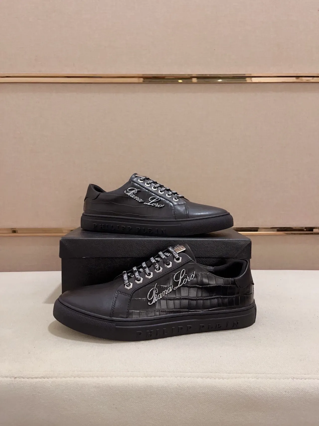 Philipp Plein Diana Lord Black Leather Croc-Embossed Lifestyle Sneaker 8