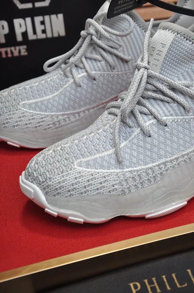 Philipp Plein Cinza Branco Malha Superior Sola Grossa Esculpida Tênis Lifestyle 3