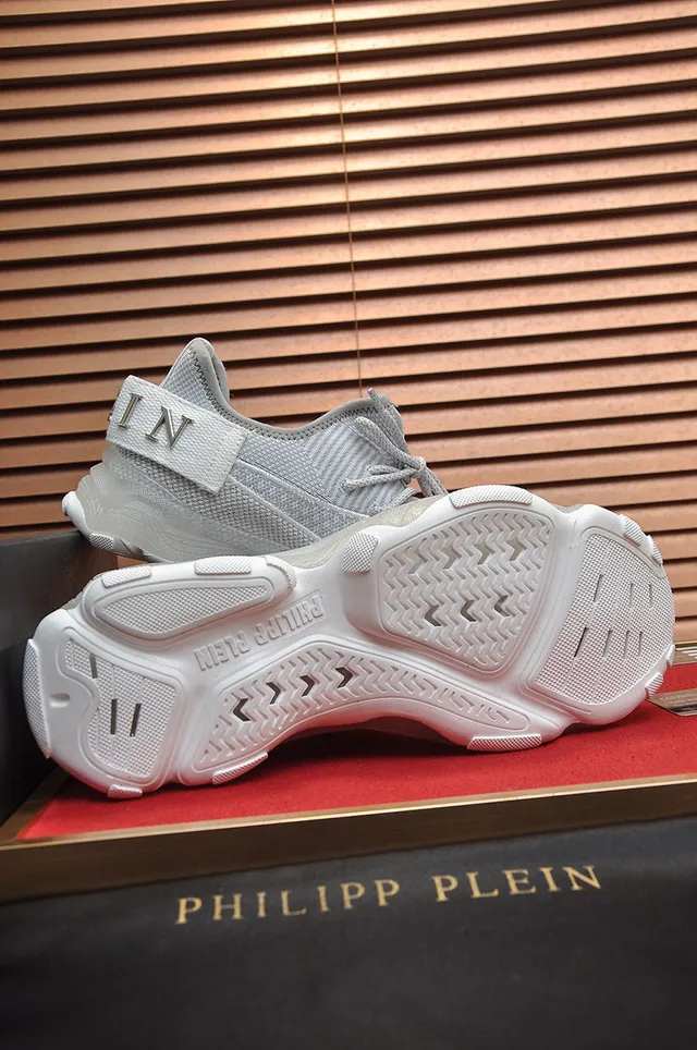 Philipp Plein Cinza Branco Malha Superior Sola Grossa Esculpida Tênis Lifestyle 4