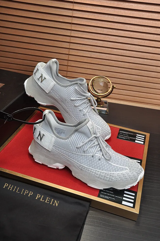 Philipp Plein Cinza Branco Malha Superior Sola Grossa Esculpida Tênis Lifestyle 5