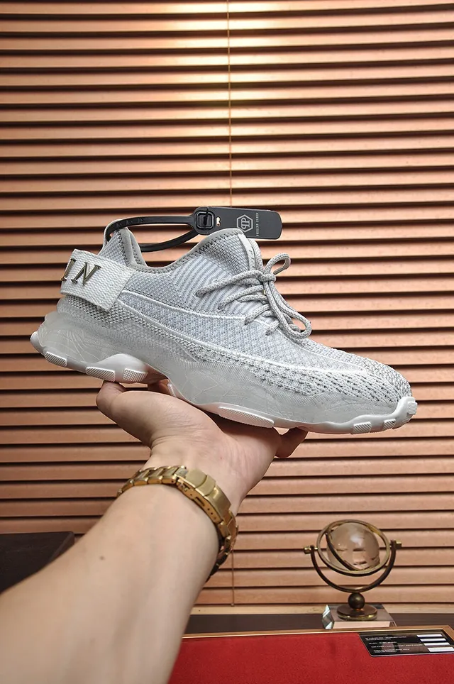 Philipp Plein Cinza Branco Malha Superior Sola Grossa Esculpida Tênis Lifestyle 7