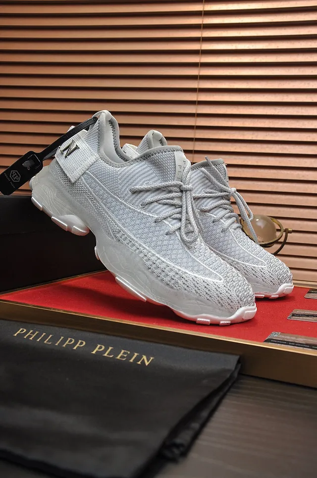 Philipp Plein Cinza Branco Malha Superior Sola Grossa Esculpida Tênis Lifestyle 8