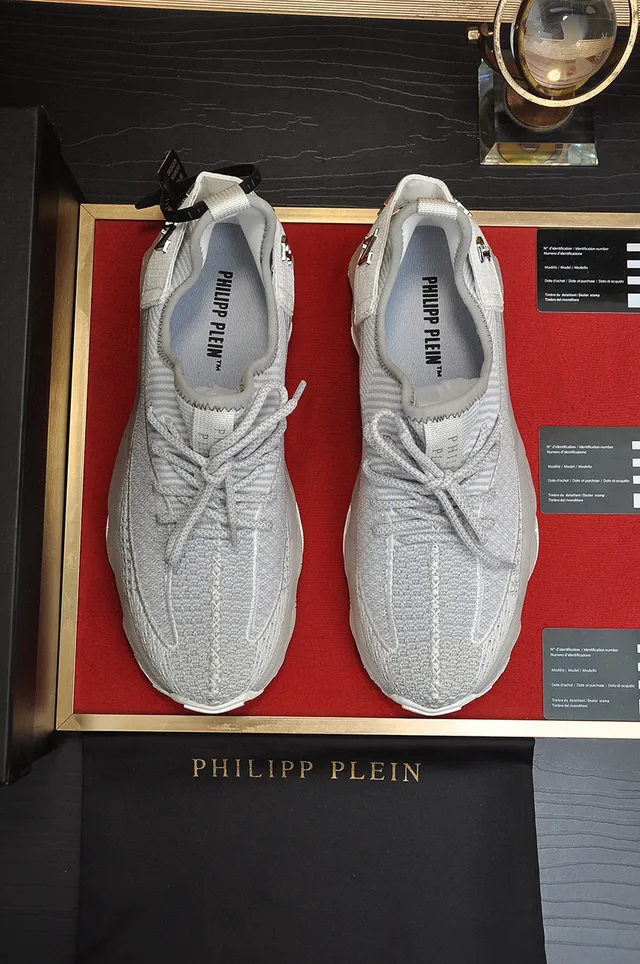 Philipp Plein Cinza Branco Malha Superior Sola Grossa Esculpida Tênis Lifestyle 9