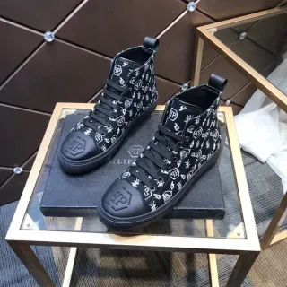 Philipp Plein High-Top Monogram Print Black Lifestyle Sneakers