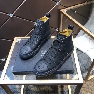 Philipp Plein 高帮运动鞋 黑色米色 蛇纹压花皮革 生活方式运动鞋