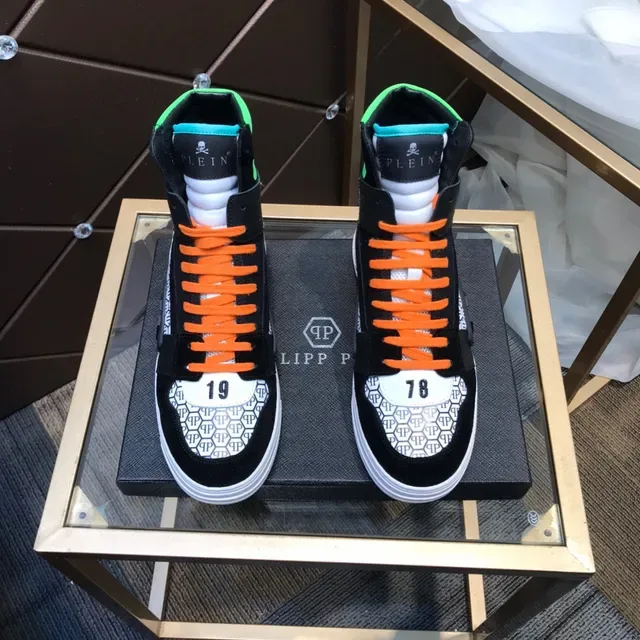 Philipp Plein Sneakers Hautes Noir Orange Vert Motif Hexagonal Lifestyle 9