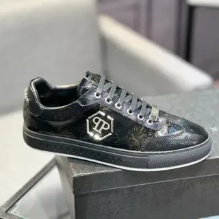 Philipp Plein Lifestyle Sneaker Black Gold Textured Snakeskin-Effect Upper Floral Embroidery Lifestyle Sneakers