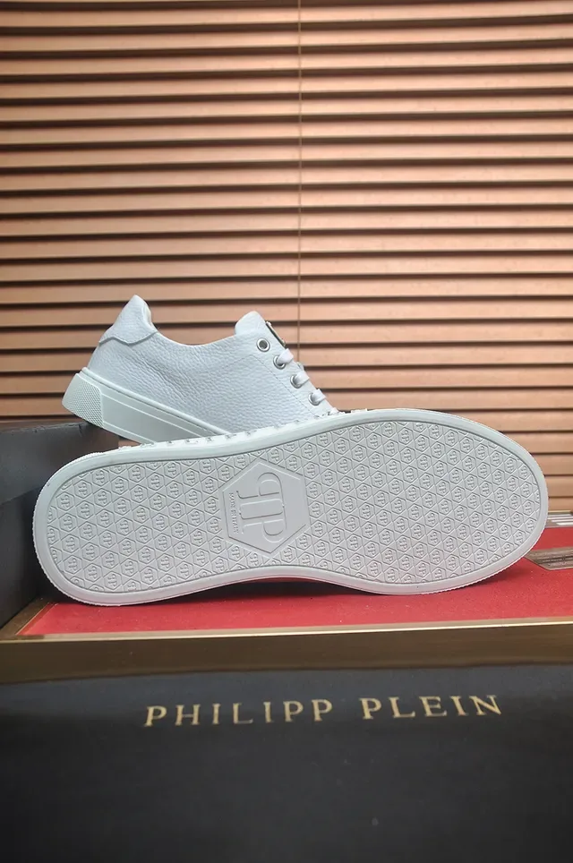 Philipp Plein Lifestyle Sneaker Blanc Argent Low-Top Cuir Granulé Supérieur Lifestyle Sneakers 3